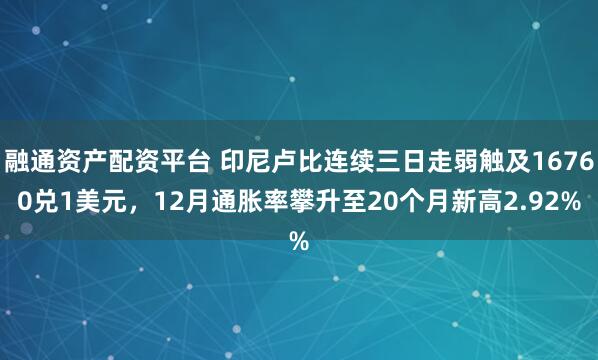 融通资产配资平台 印尼卢比连续三日走弱触及16760兑1美元，12月通胀率攀升至20个月新高2.92%
